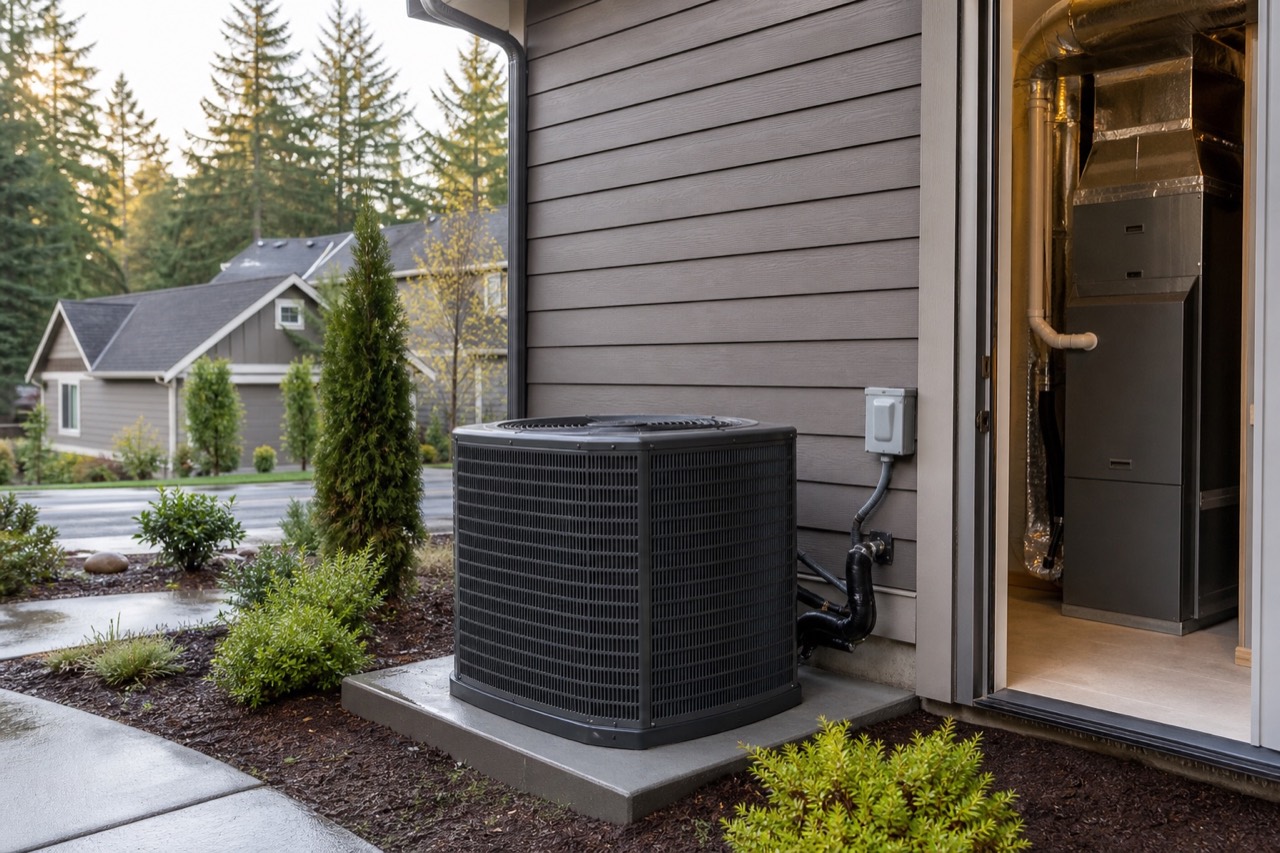 Central heat pump and indoor air handler in Canby Oregon