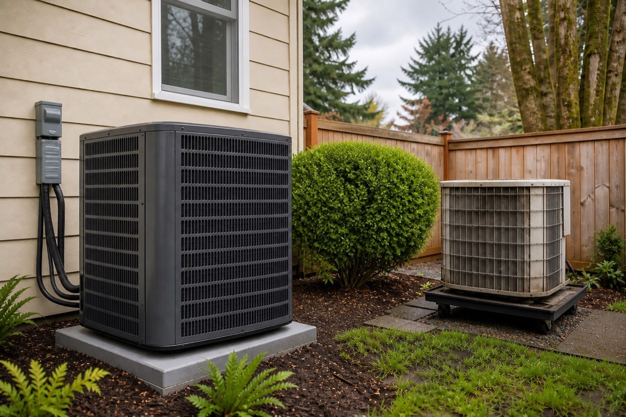 New and older heat pump systems at a Canby home